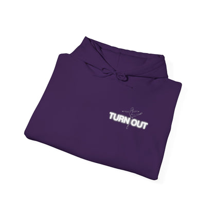 "Turn Out" Ballet Hoodie – Unisex Heavy Blend™ Hooded Sweatshirt with Front & Back Ballerina Graphics for Dancers