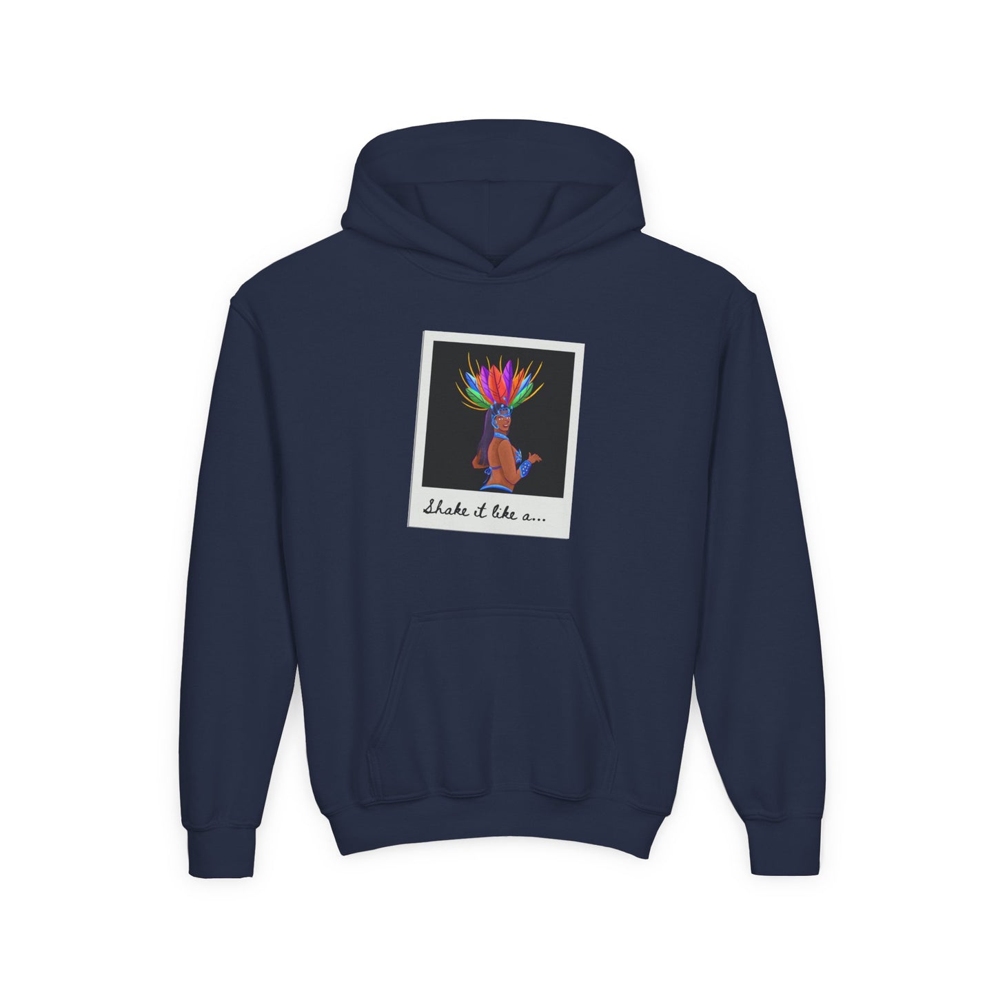 "Shake It Like a..." Youth Hooded Sweatshirt – Carnival-Inspired Samba Dancer Graphic Fleece Hoodie for Kids and Teens