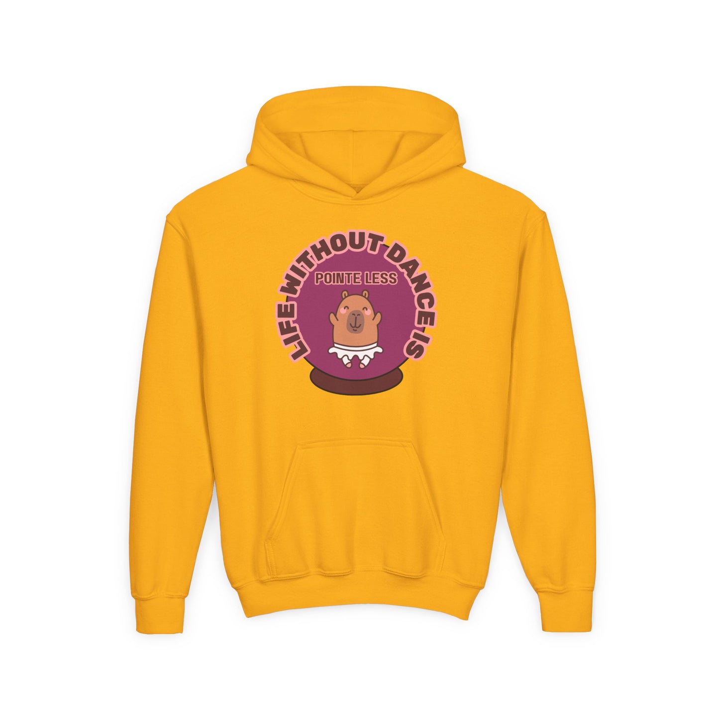 "Life Without Dance Is Pointeless" Youth Hooded Sweatshirt – Cute Dancing Capybara Graphic Hoodie for Kids and Teens