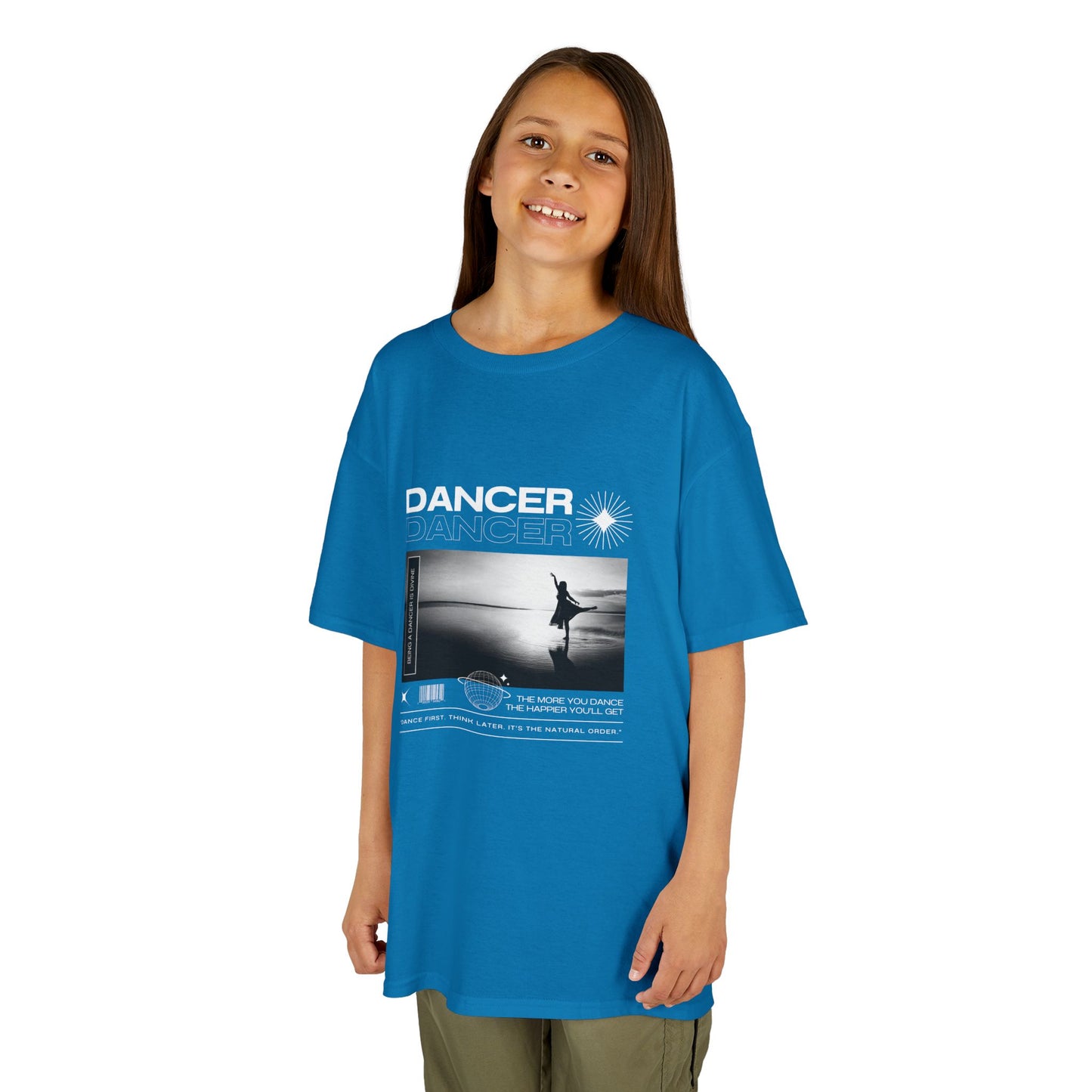 "Dancer" Arabesque on the Beach – Youth Short Sleeve Dance Tee in Streetwear-Inspired Style