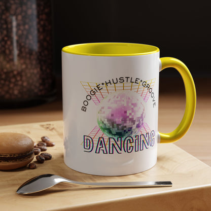 "Boogie, Hustle, Groove - Dancing" Disco Accent Coffee Mug – Fun Retro Dance Gift for Coffee Lovers