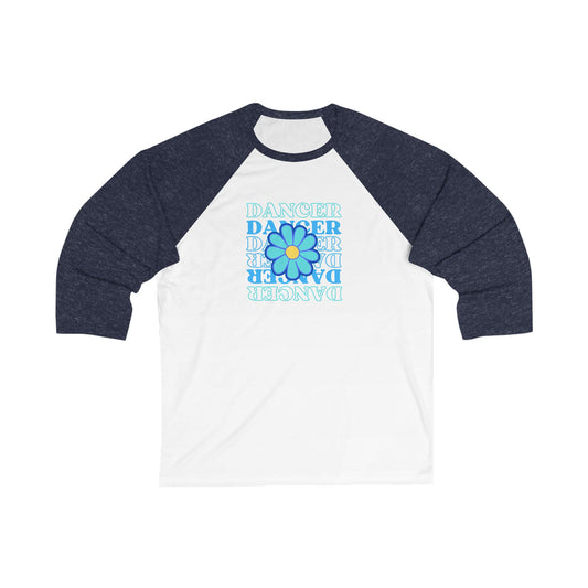 "Dancer" Unisex 3/4 Sleeve Baseball Tee – Bold Floral Graphic Dance Shirt for Performers and Dance Lovers