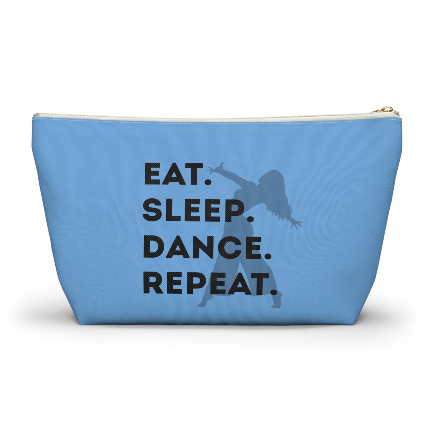 “Eat Sleep Dance Repeat” Makeup Bag – Bold Dancer Graphic – Dance-Themed Zipper Pouch for Cosmetics, Accessories & Travel Essentials