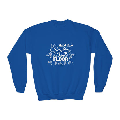“Sleighing the Dance Floor” YOUTH SWEATSHIRT  Crewneck with Santa’s Sleigh and Reindeer – Festive Christmas Dance Sweatshirt for Kids and Young Dancers
