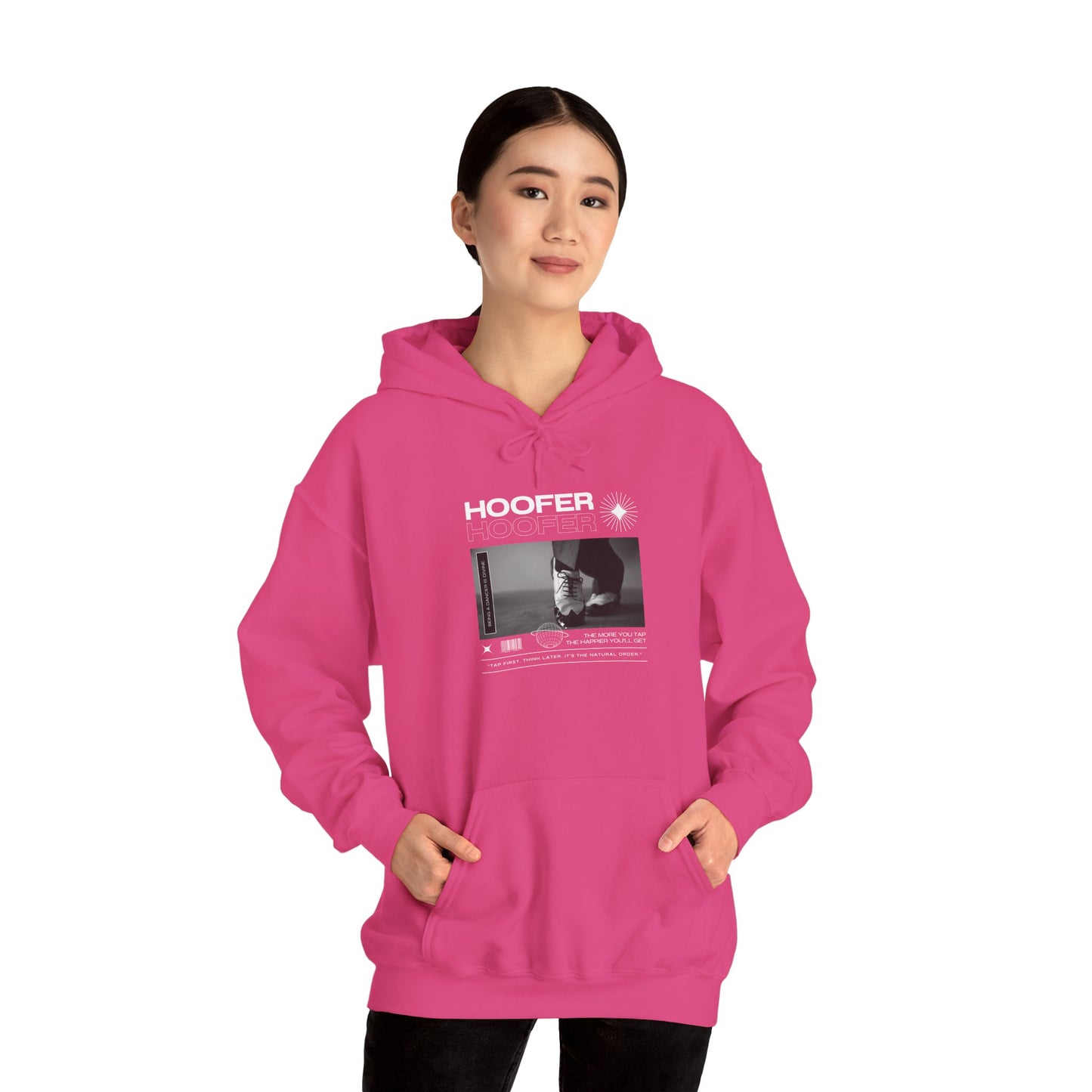 “Hoofer” Tap Dance Text with Streetwear-Style Tap Shoes Graphic – Unisex Heavy Blend™ Hooded Sweatshirt – Cozy Dance Hoodie for Tap Dancers & Dance Enthusiasts