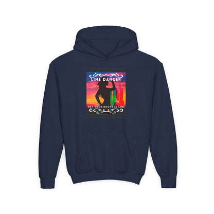 "Line Dancer" Youth Hoodie – Western Country Dance Graphic – 'Get Your Boots in Line' Unisex Pullover for Kids