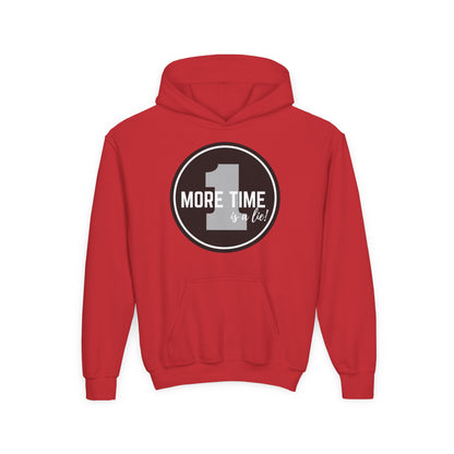 "One More Time Is a Lie" Youth Hooded Sweatshirt – Bold Dance Emblem Graphic Hoodie for Kids and Teens