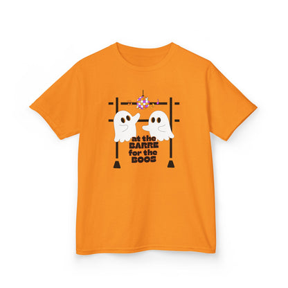 “At the Barre for the Boos” Halloween Dance T-Shirt with Cute Ghost Ballet Graphics - Kids Heavy Cotton™ Tee