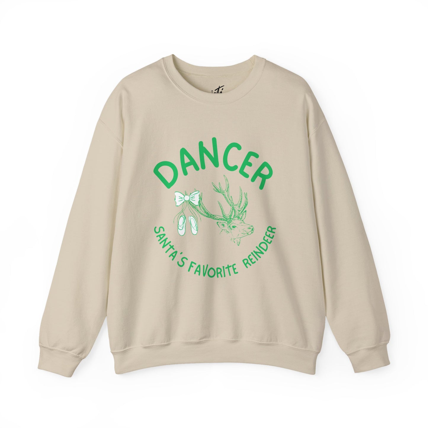 “Dancer, Santa’s Favorite Reindeer” ADULT SWEATSHIRT Unisex Heavy Blend Crewneck with Vintage Reindeer Graphic – Festive Christmas Dance Sweatshirt for Dancers & Holiday Events