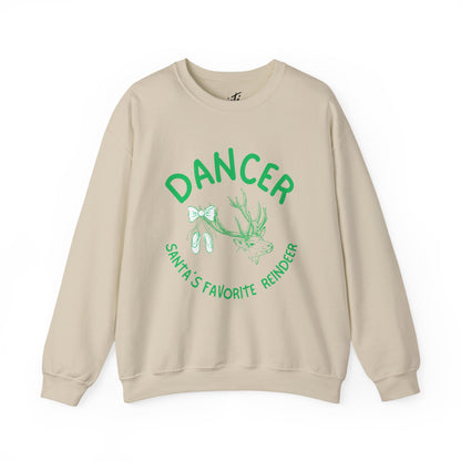 “Dancer, Santa’s Favorite Reindeer” ADULT SWEATSHIRT Unisex Heavy Blend Crewneck with Vintage Reindeer Graphic – Festive Christmas Dance Sweatshirt for Dancers & Holiday Events