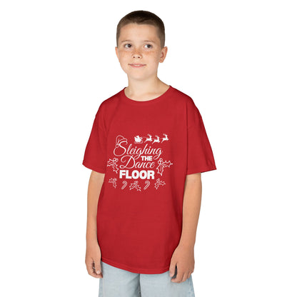 “Sleighing the Dance Floor” YOUTH TEE Short Sleeve with Santa’s Sleigh and Reindeer – Festive Christmas Dance Shirt for Kids and Young Dancers