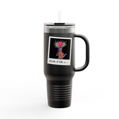 "Shake It Like a..." 40oz Insulated Travel Mug – Carnival Samba Dancer Graphic | Fun Dance-Themed Stainless Steel Tumbler for Hot & Cold Drinks