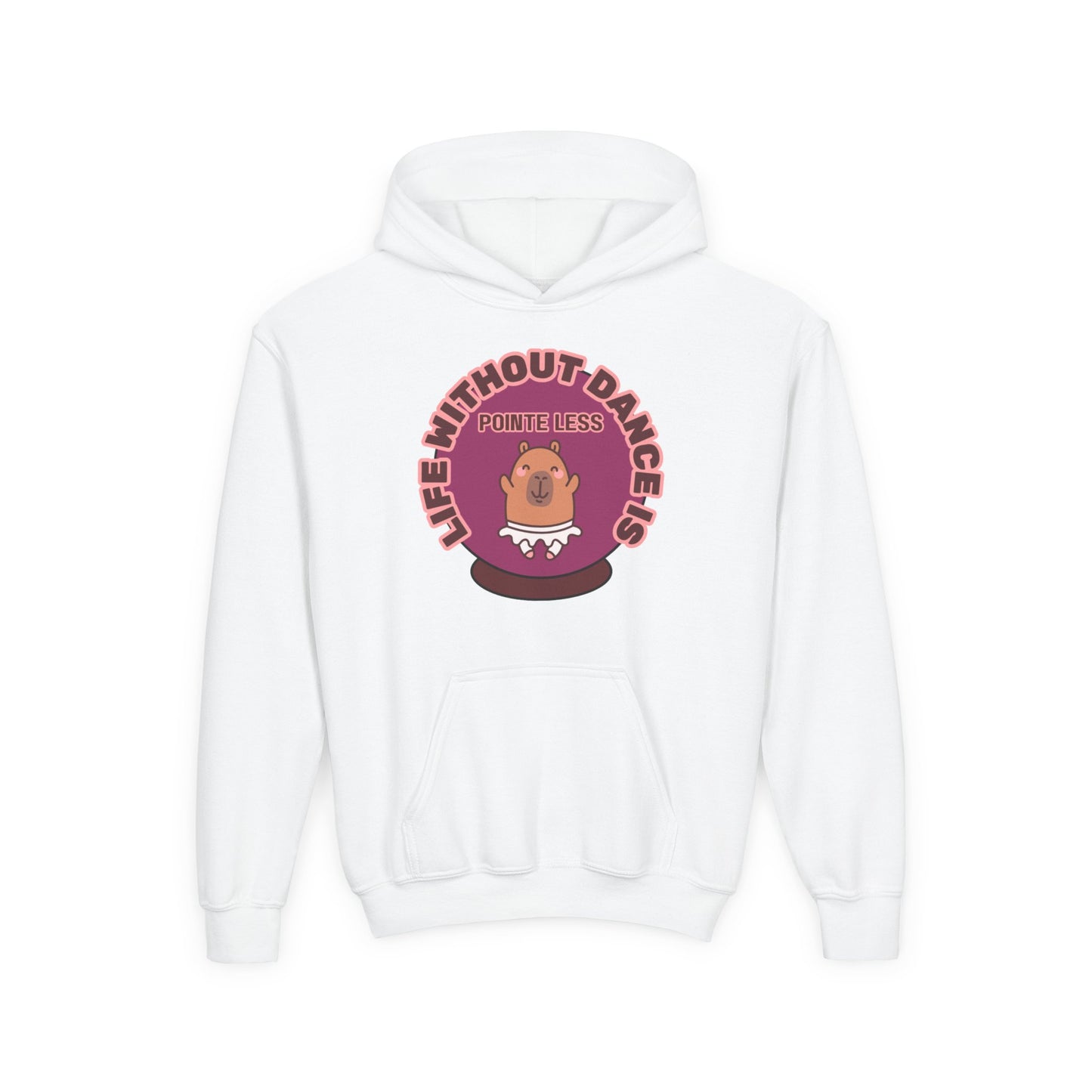 "Life Without Dance Is Pointeless" Youth Hooded Sweatshirt – Cute Dancing Capybara Graphic Hoodie for Kids and Teens
