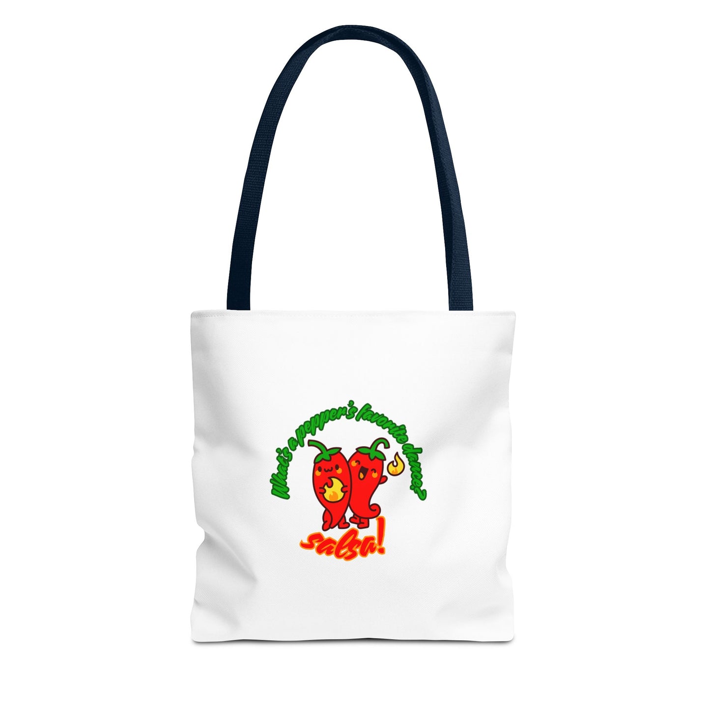 “What’s a Pepper’s Favorite Dance? Salsa!” Salsa Dance Pun Tote Bag – Funny Kawaii Pepper Graphic Canvas Bag for Dancers & Food Lovers