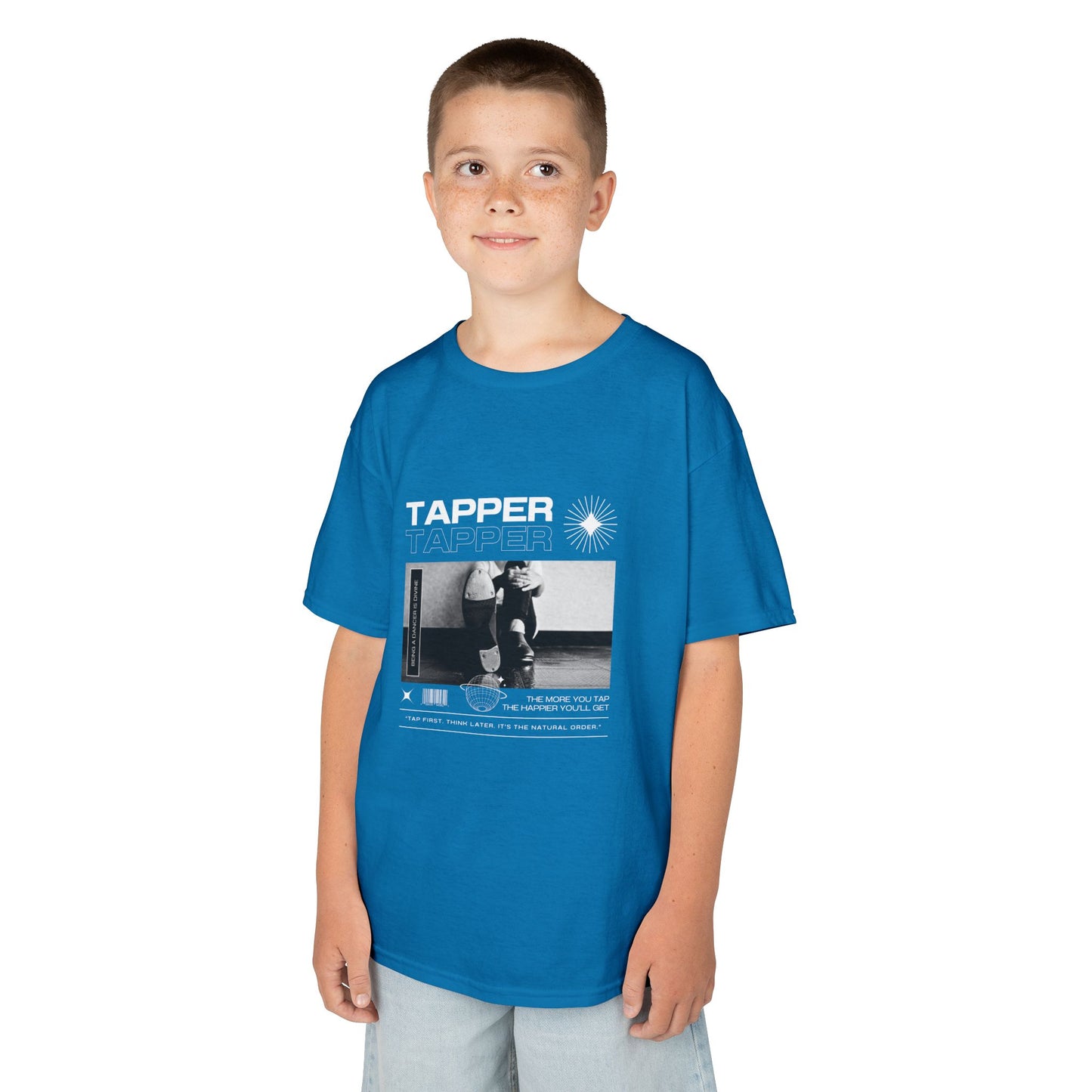 “Tapper” Youth Short Sleeve Tee – Streetwear-Inspired Tap Dance T-Shirt with Tap Shoes Graphic