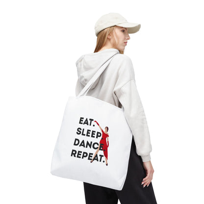 "Eat Sleep Dance Repeat" Canvas Tote Bag – Bold Dancer Graphic Dance Bag for Studio, School & Everyday Use
