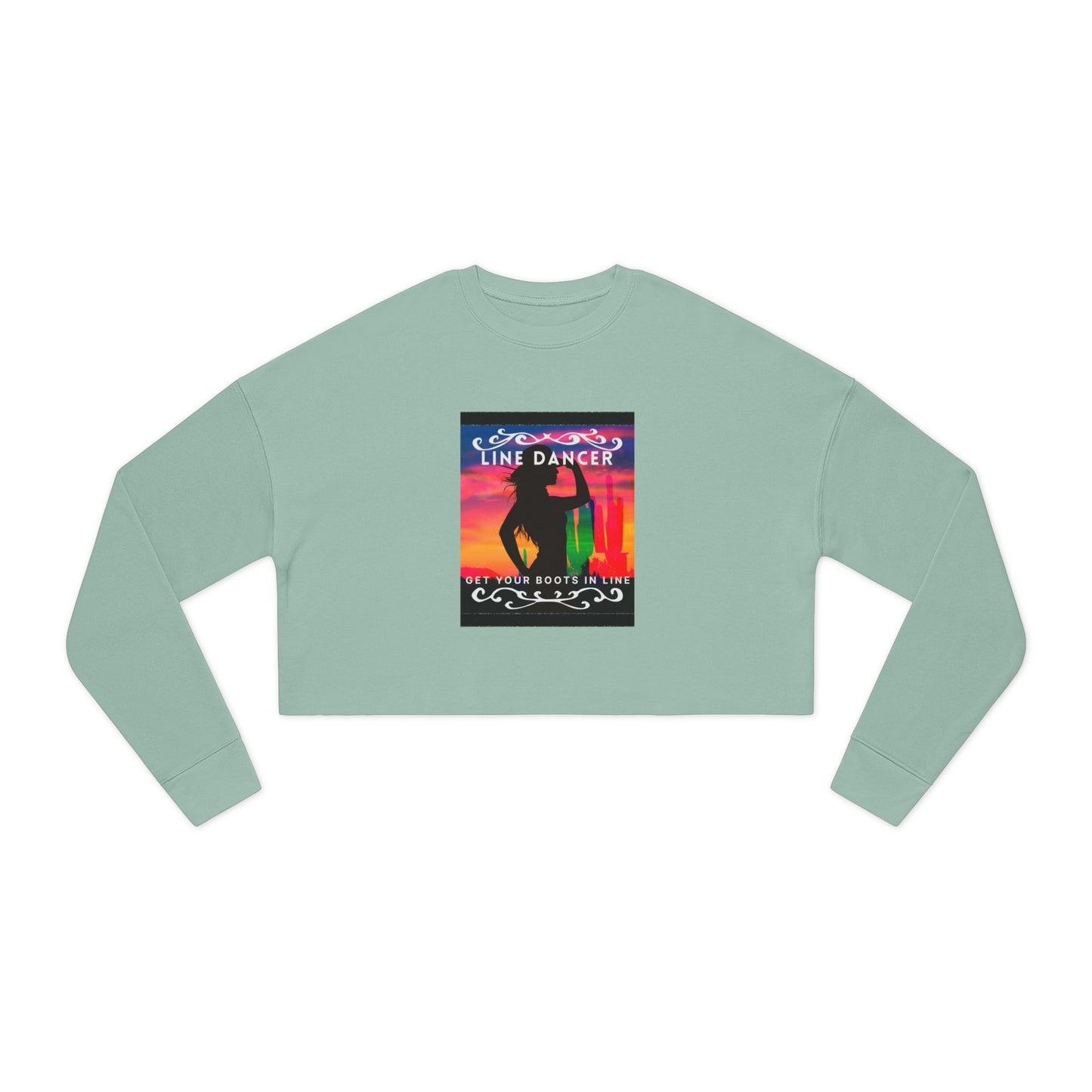 "Line Dancer, Get Your Boots in Line" Western-Inspired Graphic – Women’s Cropped Fleece Sweatshirt