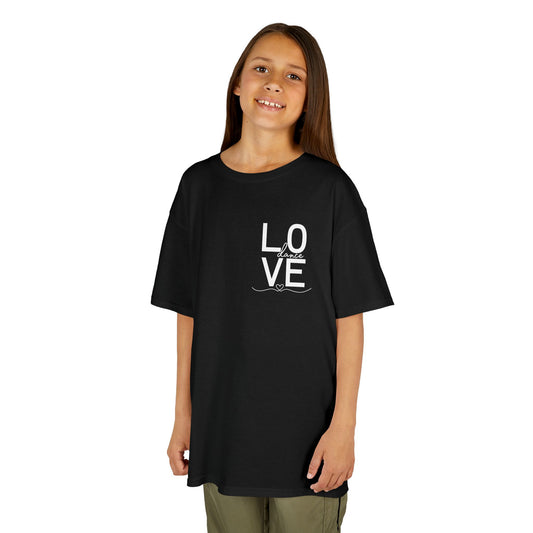 "LOVE Dance" Youth Short Sleeve Tee – Script Letter Graphic Dance Lover T-Shirt