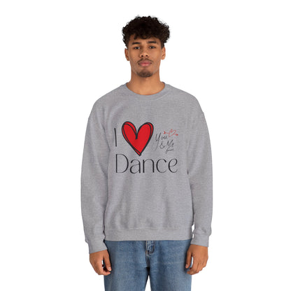 "I Love Dance" Unisex Crewneck Sweatshirt – Hand-Drawn Heart & Note Graphic Dance Lover Pullover