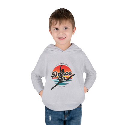 “Keep Calm and Dance On” Toddler Fleece Hoodie – Retro Dancer Graphic Sweatshirt for Little Movers