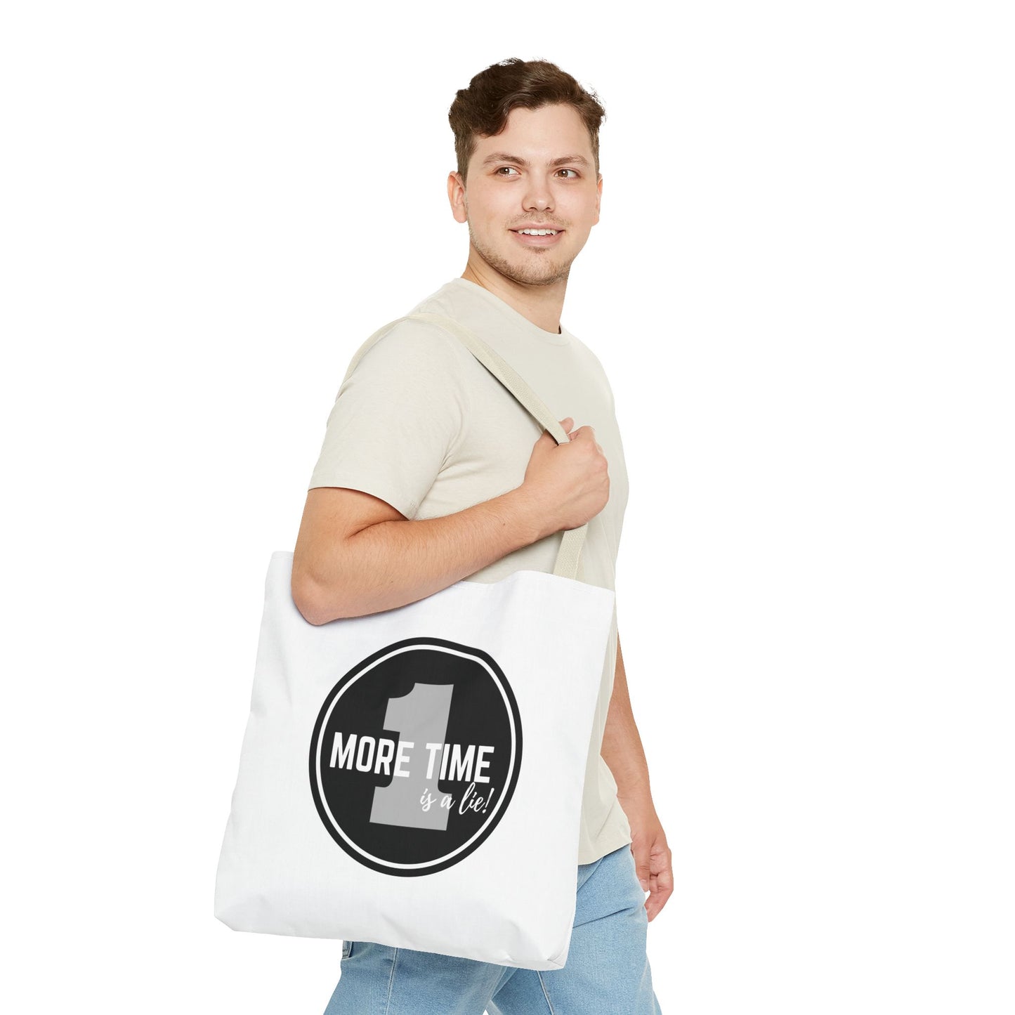 "One More Time is a Lie" Dance Tote Bag – Bold Emblem Graphic Canvas Bag for Dancers, Rehearsals & Everyday Use