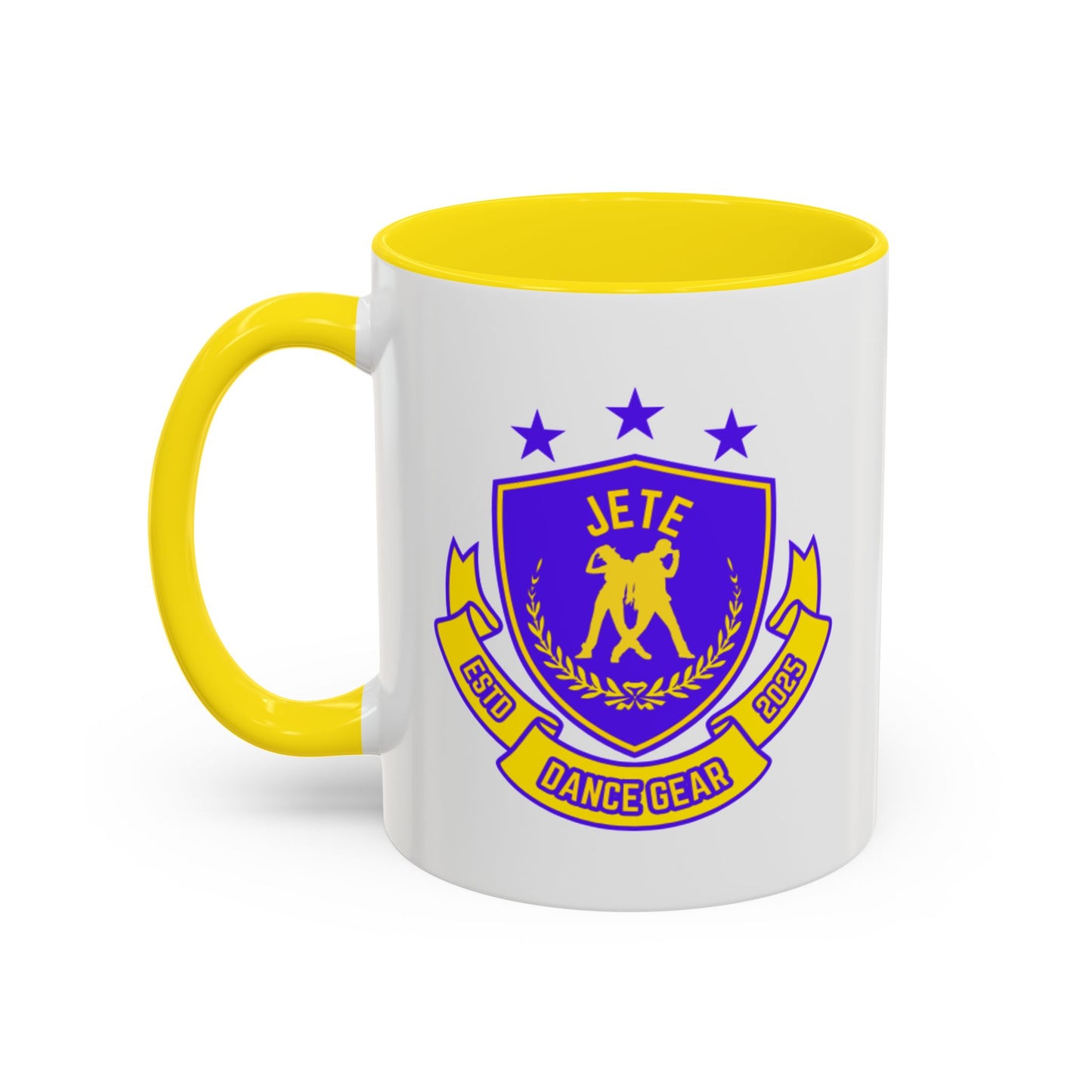 "Jeté Dance Gear Estd 2025" Accent Coffee Mug – Collegiate Style Ceramic Mug for Dancers and Studio Pride