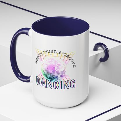 "Boogie, Hustle, Groove - Dancing" Disco Accent Coffee Mug – Fun Retro Dance Gift for Coffee Lovers