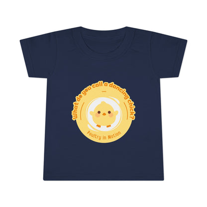 "What Do You Call a Dancing Chick? Poultry in Motion" Toddler Dance T-Shirt – Cute Chicken Graphic Short Sleeve Tee for Kids