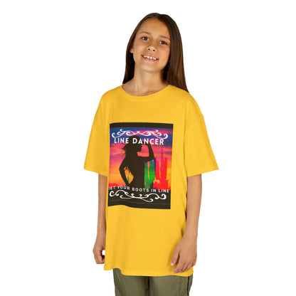 "Line Dancer – Get Your Boots in Line" Youth Short Sleeve Tee – Western-Inspired Country Dance Shirt for Kids