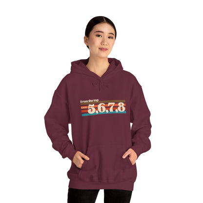 "From the Top and 5, 6, 7, 8" Unisex Hooded Sweatshirt – Retro Dance Rehearsal Hoodie for Dancers & Choreographers