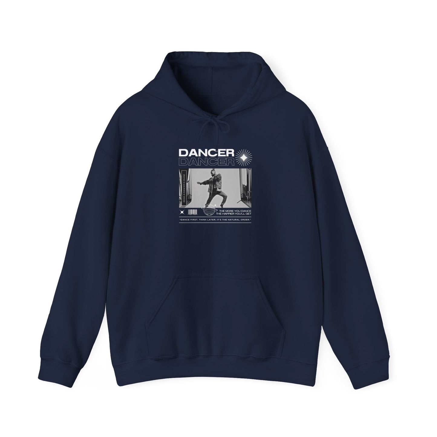 “Dancer” Text with Jazz-Inspired Streetwear-Style Pose Graphic – Unisex Heavy Blend™ Hooded Sweatshirt – Cozy Dance Hoodie for Jazz Dancers & Performing Arts Lovers  "