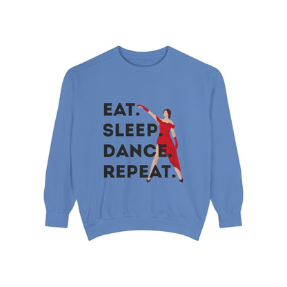 "Eat, Sleep, Dance, Repeat" Unisex Lightweight Crewneck Sweatshirt – Bold Dance Graphic Pullover for Dancers & Studio Life Enthusiasts