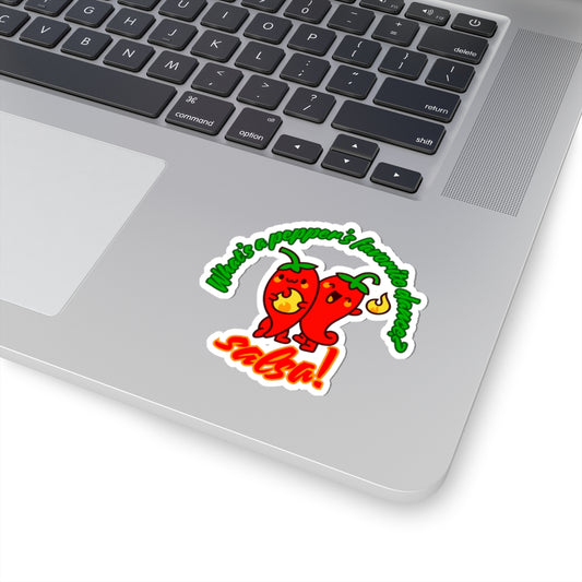 "What's a Pepper's Favorite Dance? Salsa!" Sticker – Funny Dance Pun Kiss-Cut Vinyl Sticker with Cute Pepper Graphic