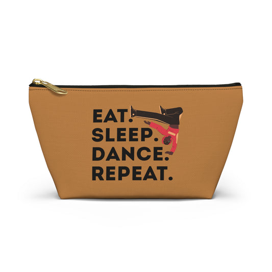 “Eat Sleep Dance Repeat” Makeup Bag – Bold B-Boy Dancer Graphic – Hip Hop Dance-Themed Zipper Pouch for Cosmetics, Accessories & Travel Essentials