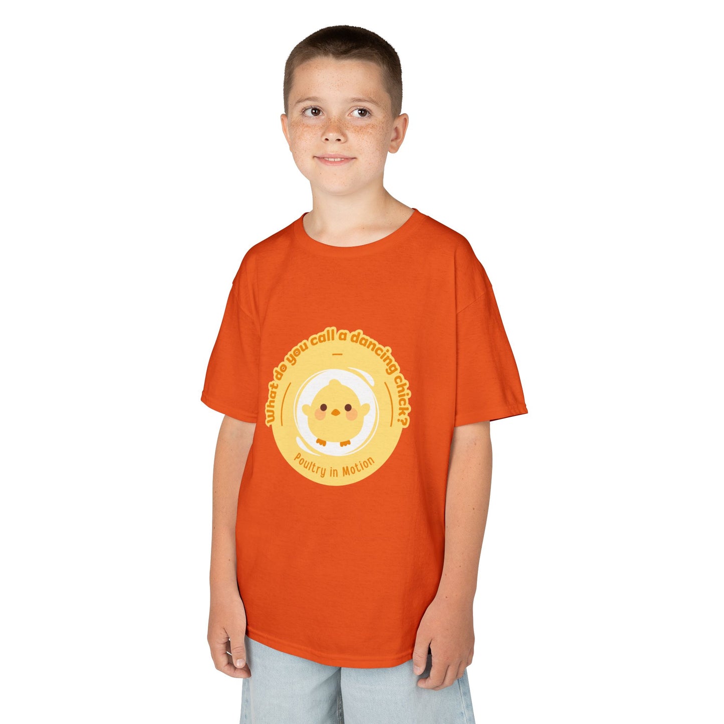 “What do you call a dancing chick? Poultry in Motion” Funny Chick Dance Tee for Kids – Cute Chicken Graphic - Youth Dance Pun T-Shirt