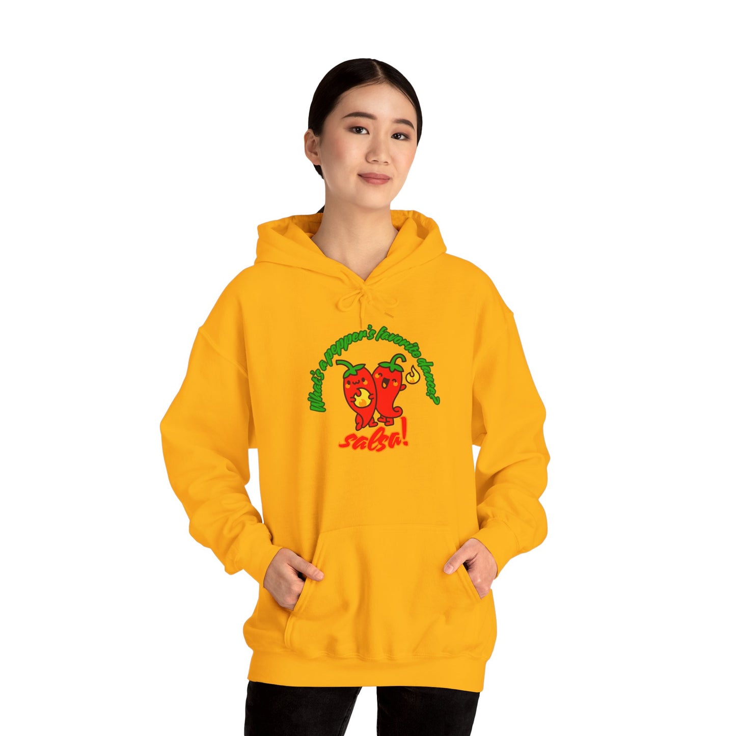 "What’s a Pepper’s Favorite Dance? Salsa!" Unisex Hooded Sweatshirt – Funny Dance Pun Hoodie with Cute Pepper Graphic for Dancers & Foodies