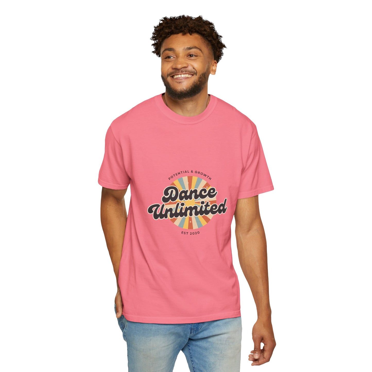 "Dance Unlimited, Potential & Growth" Unisex Garment-Dyed T-Shirt – Retro-Inspired Dance Motivation Graphic Tee – Inspirational Shirt for Dancers"