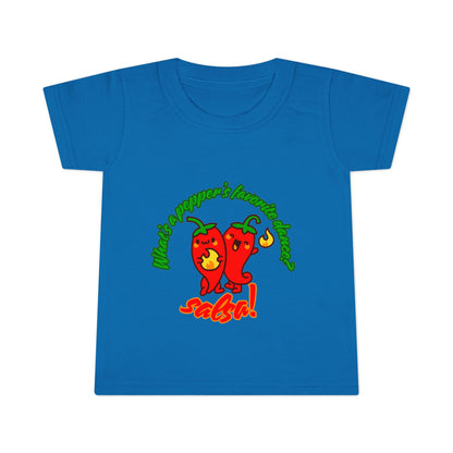 "What Is a Pepper's Favorite Dance? Salsa!" Toddler Dance T-Shirt – Cute Pepper Pun Graphic Short Sleeve Tee for Kids