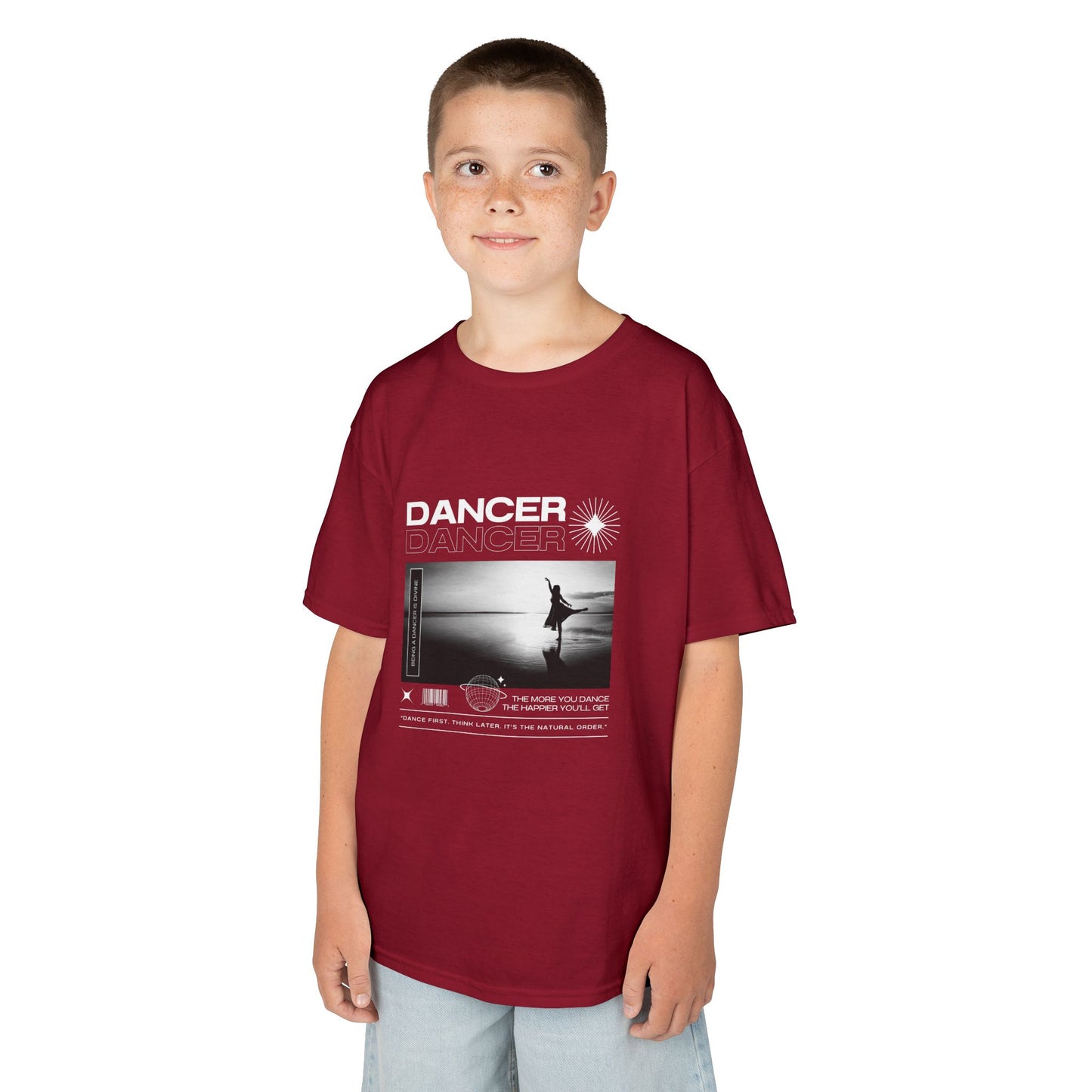 "Dancer" Arabesque on the Beach – Youth Short Sleeve Dance Tee in Streetwear-Inspired Style