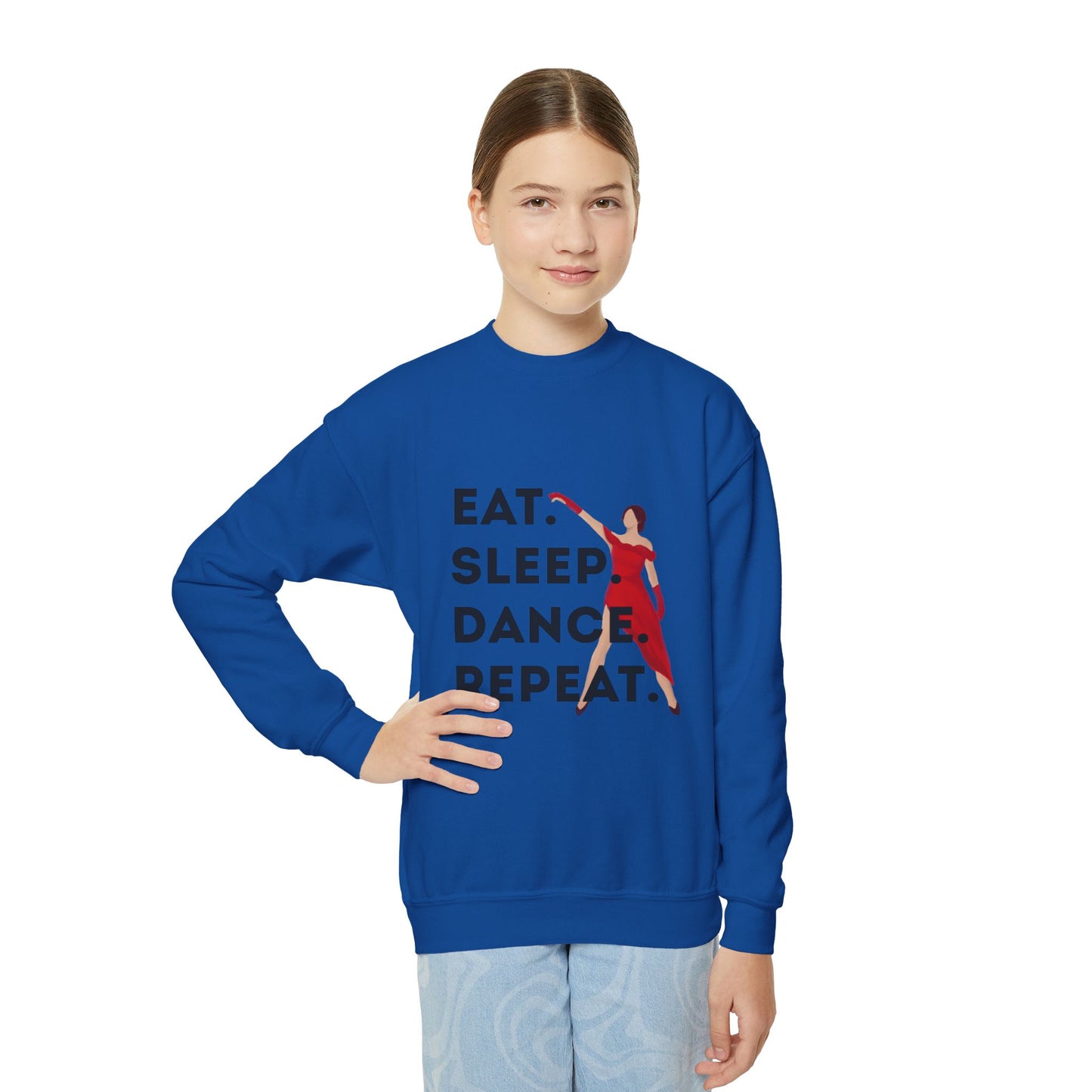 "Eat Sleep Dance Repeat" – Bold Dancer Graphic Youth Crewneck Sweatshirt | Kids Dance Life Pullover