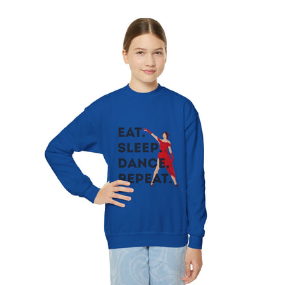 "Eat Sleep Dance Repeat" – Bold Dancer Graphic Youth Crewneck Sweatshirt | Kids Dance Life Pullover