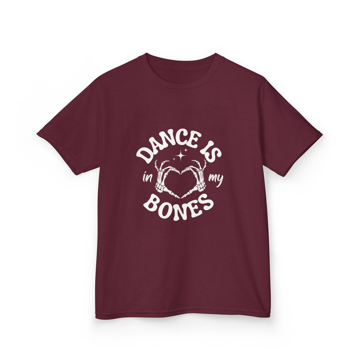 “Dance Is in My Bones” Halloween Dance T-Shirt with Cute Skeleton Heart Graphic - Kids Heavy Cotton™ Tee