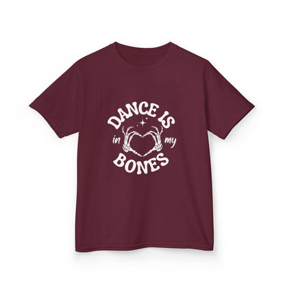 “Dance Is in My Bones” Halloween Dance T-Shirt with Cute Skeleton Heart Graphic - Kids Heavy Cotton™ Tee