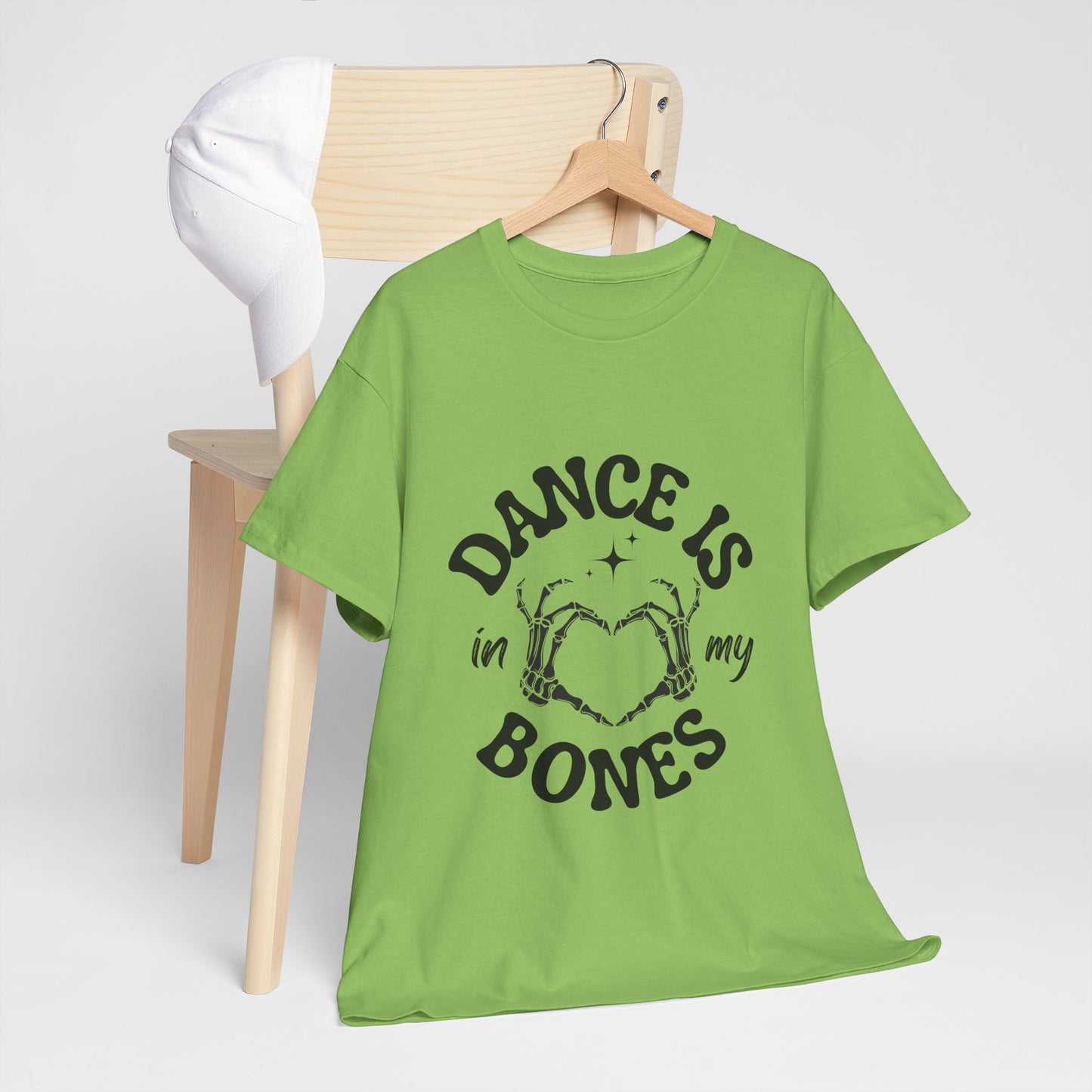 “Dance Is in My Bones” Halloween Dance T-Shirt with Cute Skeleton Heart Graphic - Unisex Heavy Cotton Tee