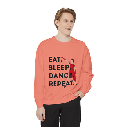 "Eat, Sleep, Dance, Repeat" Unisex Lightweight Crewneck Sweatshirt – Bold Dance Graphic Pullover for Dancers & Studio Life Enthusiasts