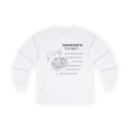 “Dancer’s Brain” Unisex Long Sleeve Tee – Funny Ballet & Dance Graphic Shirt with Labeled Brain Design + Optional Name or Studio Personalization