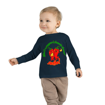 "What Is a Pepper's Favorite Dance? Salsa!" Toddler Dance T-Shirt – Cute Pepper Pun Graphic Long Sleeve Tee for Kids