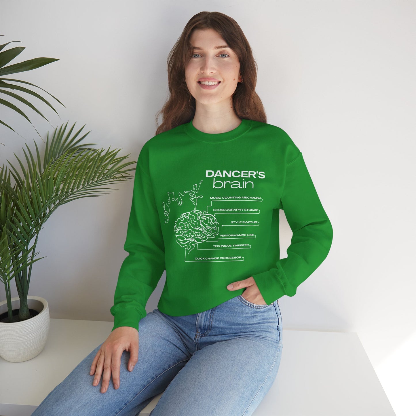 “Dancer’s Brain” Funny Dance Anatomy Sweatshirt – Unisex Heavy Blend Crewneck with Optional Name or Studio Personalization