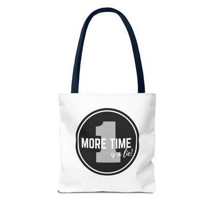 "One More Time is a Lie" Dance Tote Bag – Bold Emblem Graphic Canvas Bag for Dancers, Rehearsals & Everyday Use