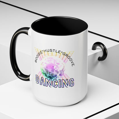 "Boogie, Hustle, Groove - Dancing" Disco Accent Coffee Mug – Fun Retro Dance Gift for Coffee Lovers